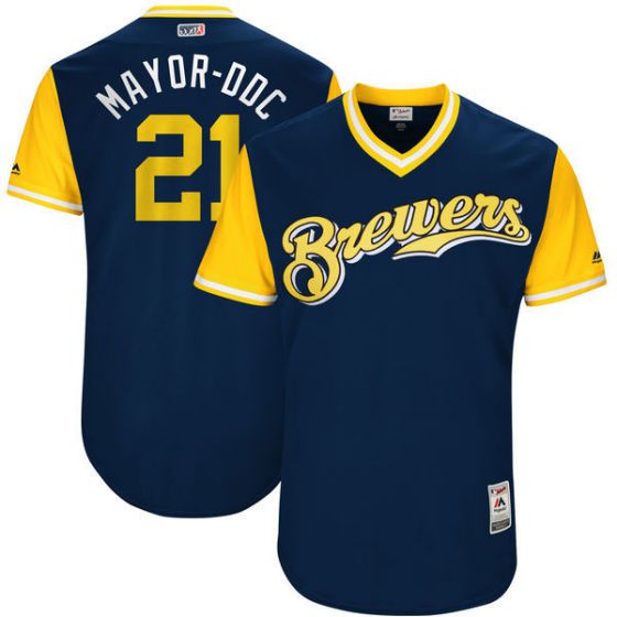 Men Milwaukee Brewers #21 Mayor-ddc Blue New Rush Limited MLB Jerseys->milwaukee brewers->MLB Jersey